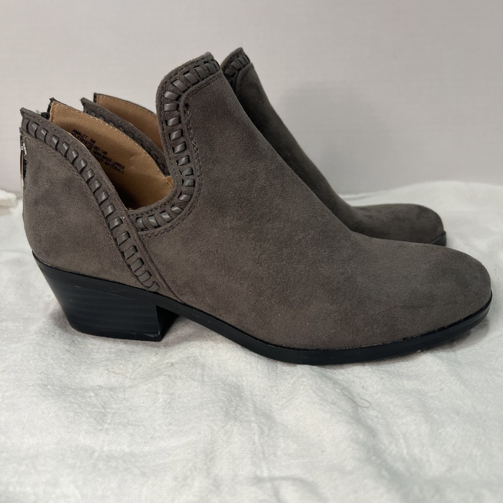 New Directions Womens 6 M Amaley Brown Suede Ankle Boot Zip Block Heel